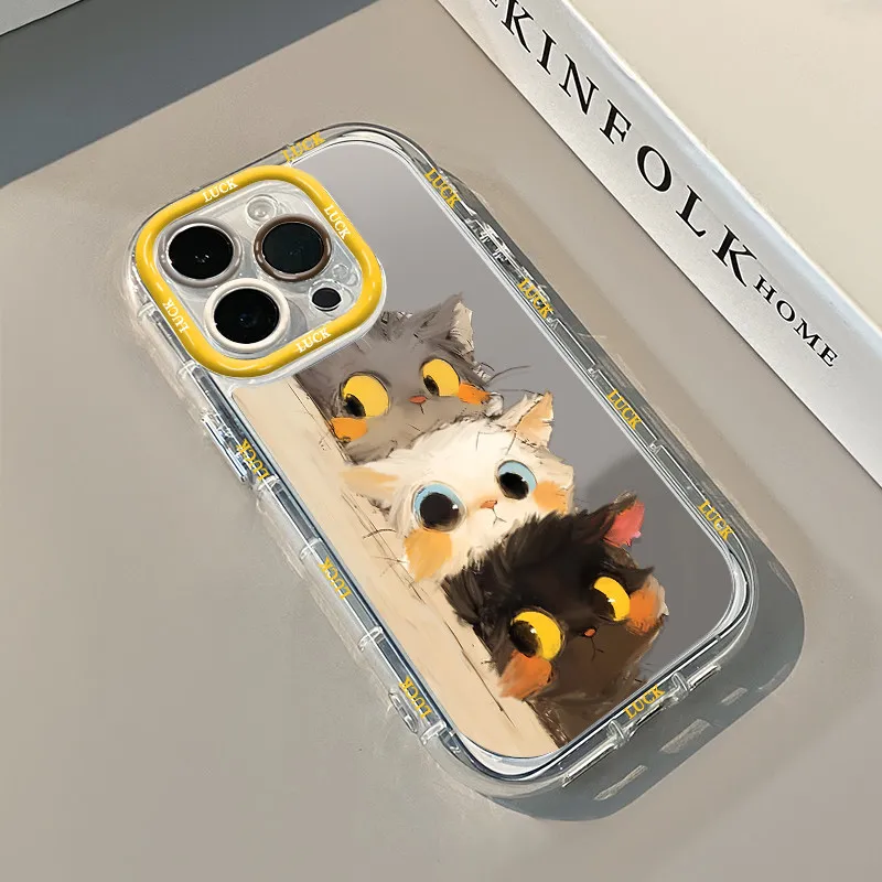 Cute Kitten Lovely Cat Air Cushion Mirror Phone Case For iPhone 17 15 14 16 Pro Max 13 12 11 Pro 7 8 Plus XR XS 17Air Art Cover view 2