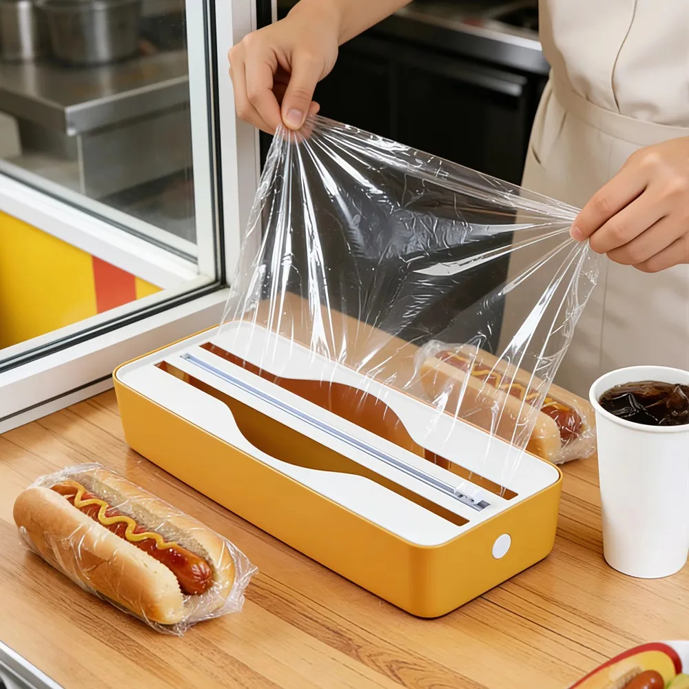 Magnetic Double Slot Food Wrap Dispenser Wall Mounted Space-saving Tin Foil Cutter Sliding Cutter Plastic Cling Film Organizer