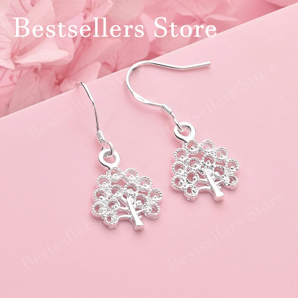 925 Sterling Silver Delicate Openwork Tree Earrings for Women - Fashion Party Gifts and Wedding Accessories