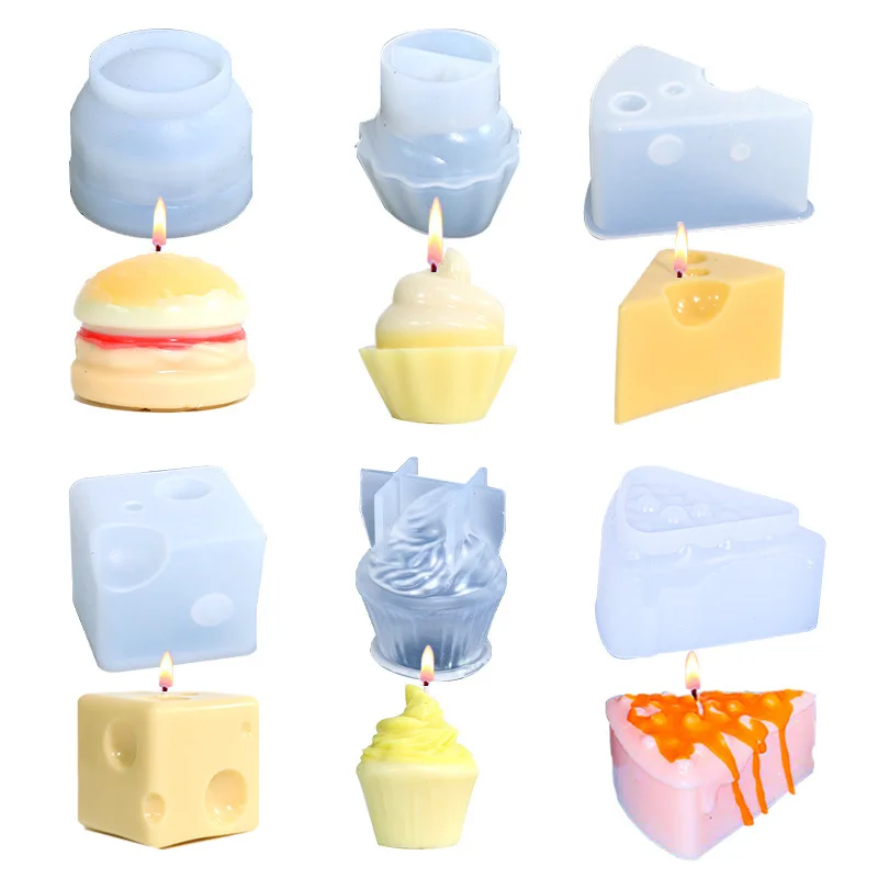 Simulation Hamburger Candle Molds DIY Handmade Soap Fondant Silicone Mold Aromatherapy Candle Baking Supplies Decoration Mold