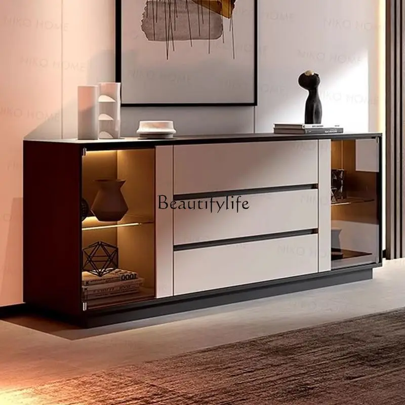 Italian light luxury dining side cabinet wine cabinet minimalist entrance light strip against the wall restaurant locker