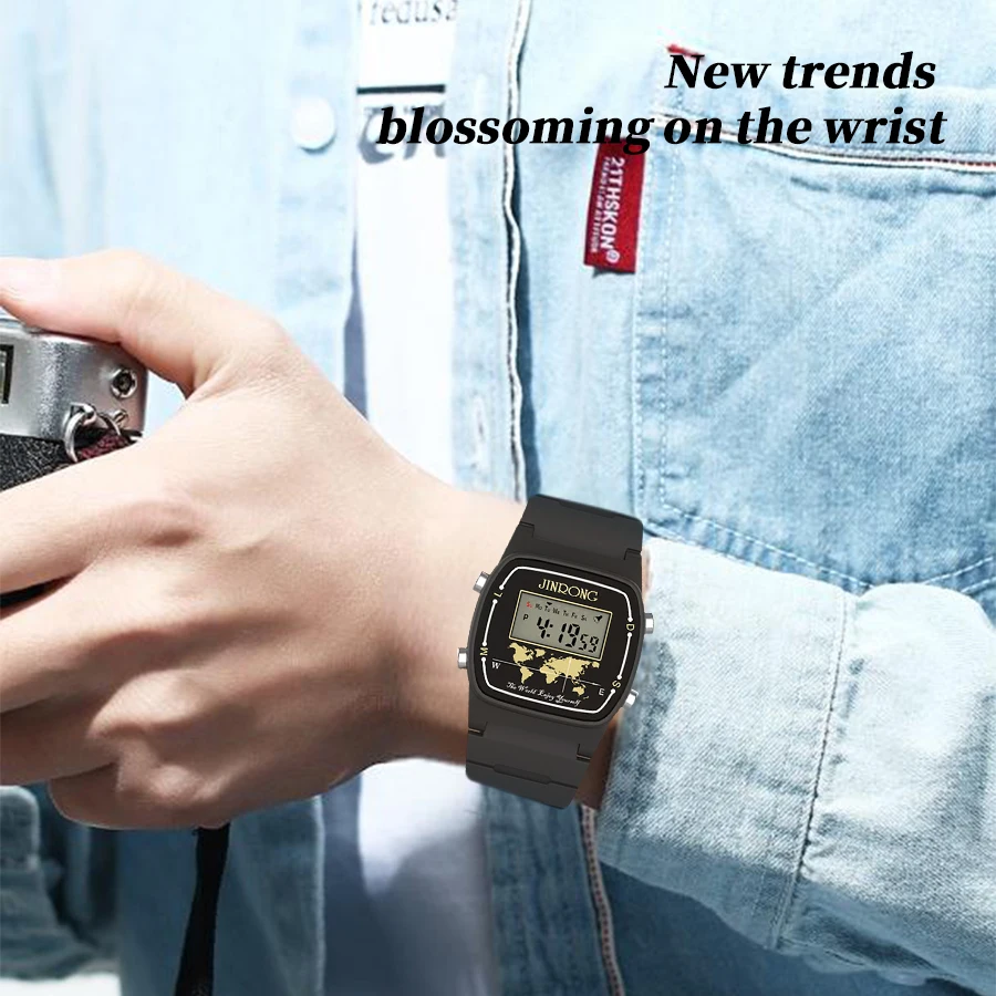 Orologio da polso digitale alla moda per uomo, retroilluminazione a LED, cronografo elettronico, allarme, orologio sportivo da esterno multifunzionale