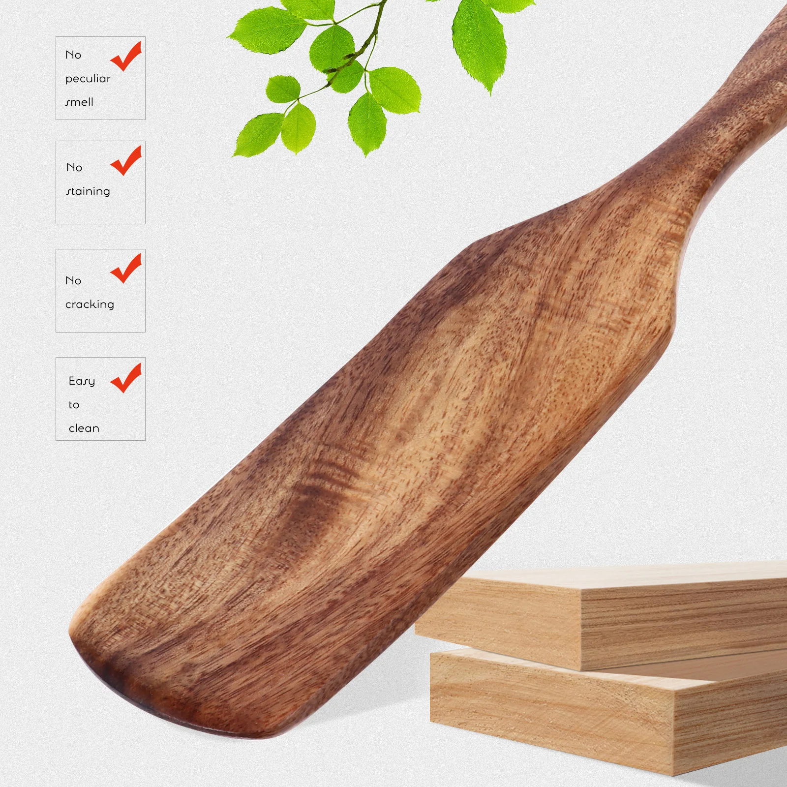 

Non Stick Long Handled Wood Spatula Multifunction Kitchenware Premium Material Anti Cracking Safe for Family Catering