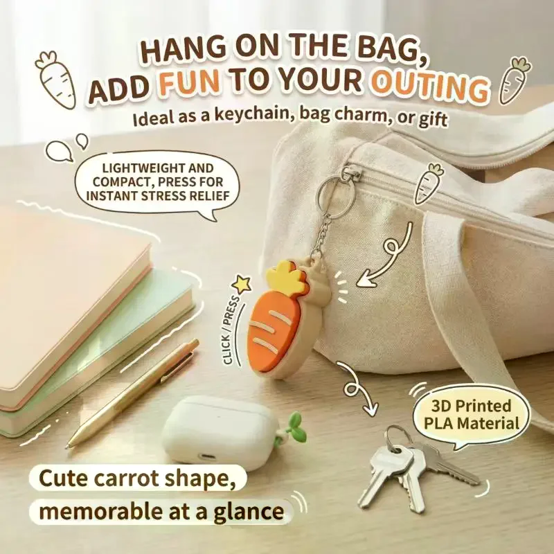 Cute Carrot Fidget Keychain – Durable Lightweight Stress Relief, Backpack Decor Kids Gift