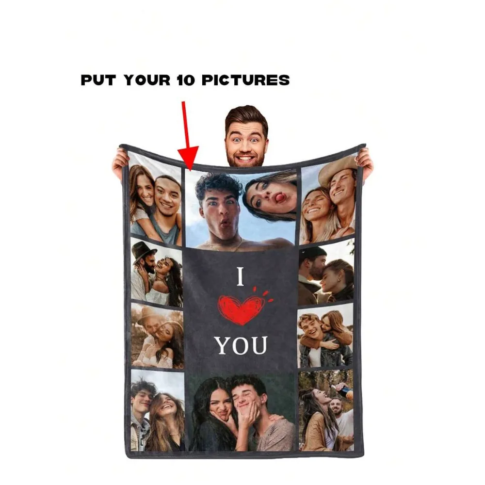 1pc Custom Blanket, Customization Blankets With Over 10 Images, Personalized Soft Cozy Blankets, Personalized Gift