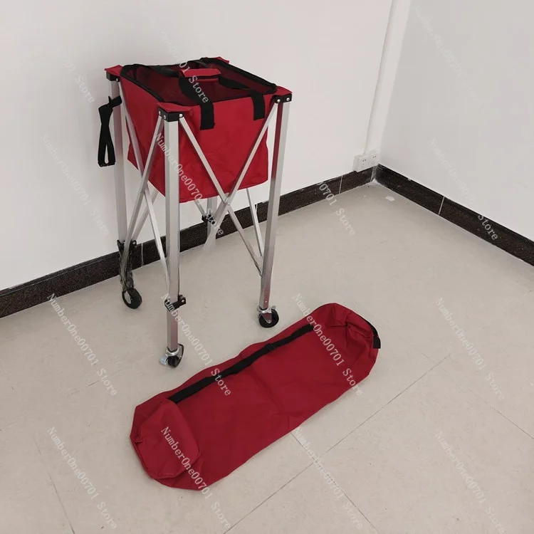Aluminum Tennis Ball Cart, Portable Mobile Coach Trolley with Ball Hopper Basket for Ball Collection
