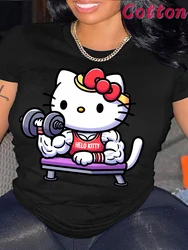 Funny Hello Kitty Print T-shirts Anime Sanrio Kuromi Cinnamoroll T-shirt Summer Cotton Women's Short Sleeve O-Neck Casual Tops