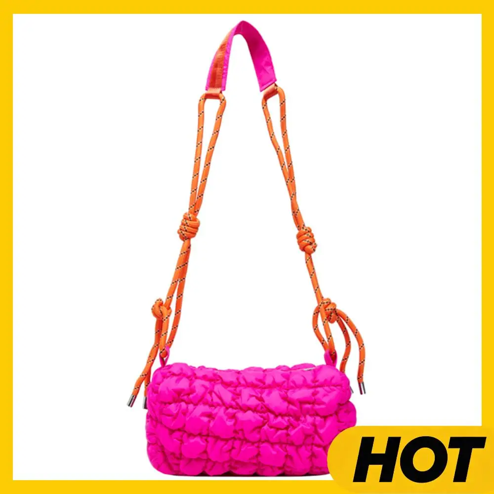

Women Soft Shoulder Bag with Braided Rope Strap Padded Crossbody Bag Large Capacity Quilted Nylon Bag Daily Bag for Female