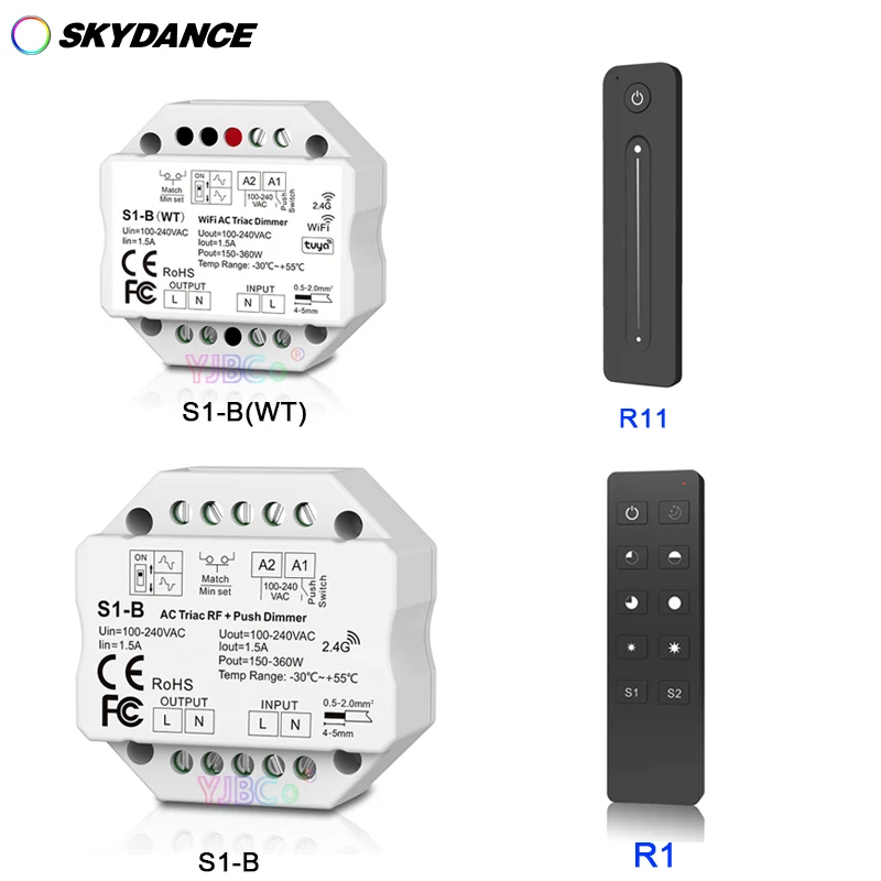 

S1-B/ Tuya WiFi S1-B(WT) Switch 2.4G RF + AC Triac Dimmer Phase-cut 1 Channel Dimmer Triac Controller/LED Controller led dimmer