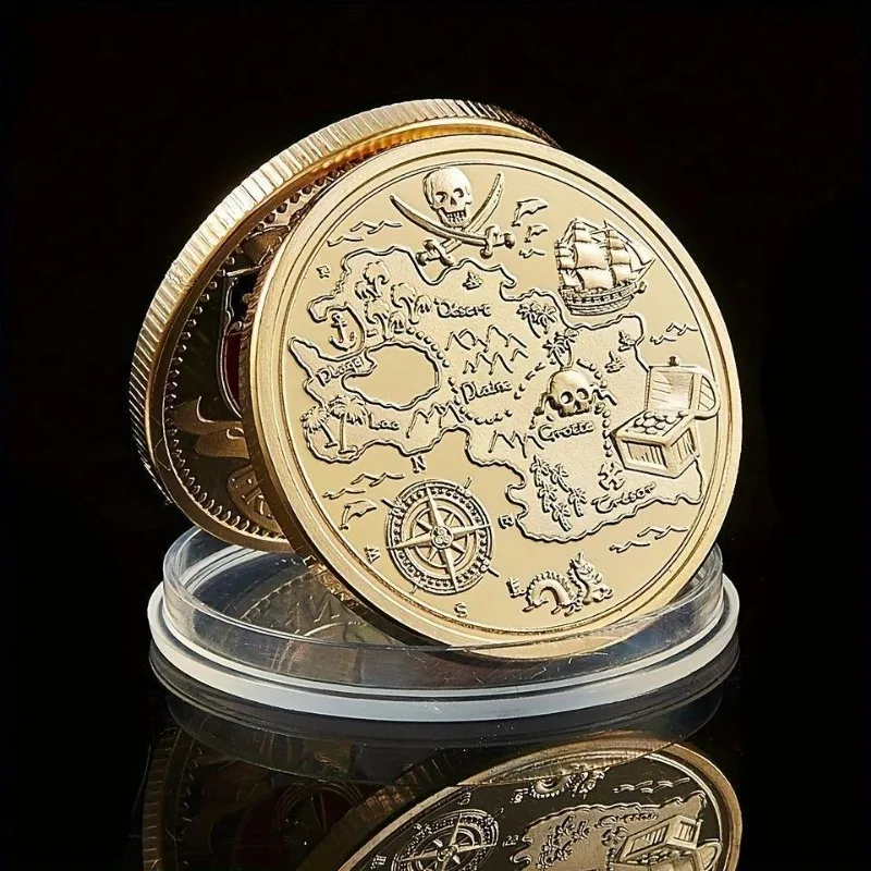 New Pirates of the Caribbean skull gold-plated commemorative medal creative movie animation peripheral cos gold retro coin badge