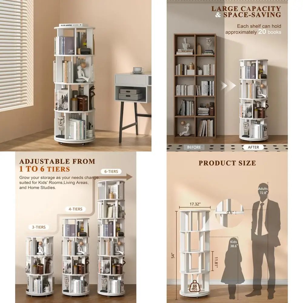 رف كتب دوار بأربعة طبقات مع عجلات قابلة للقفل ومنظم زاوية #1