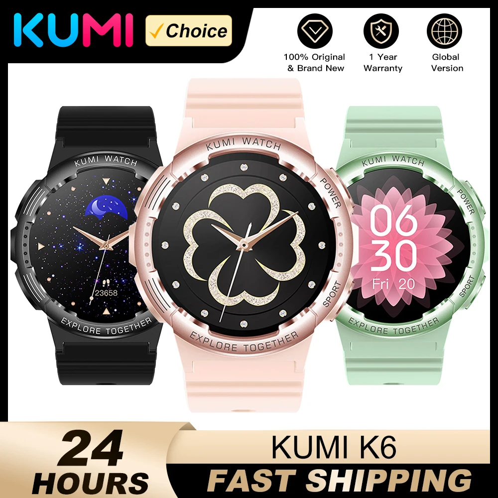 

KUMI K6 Smartwatch 1.3" Amoled Screen 100+ Exquisite Dial Bluetooth Call IP68Waterproof Sleep Blood Oxygen Monitor for Man Woman