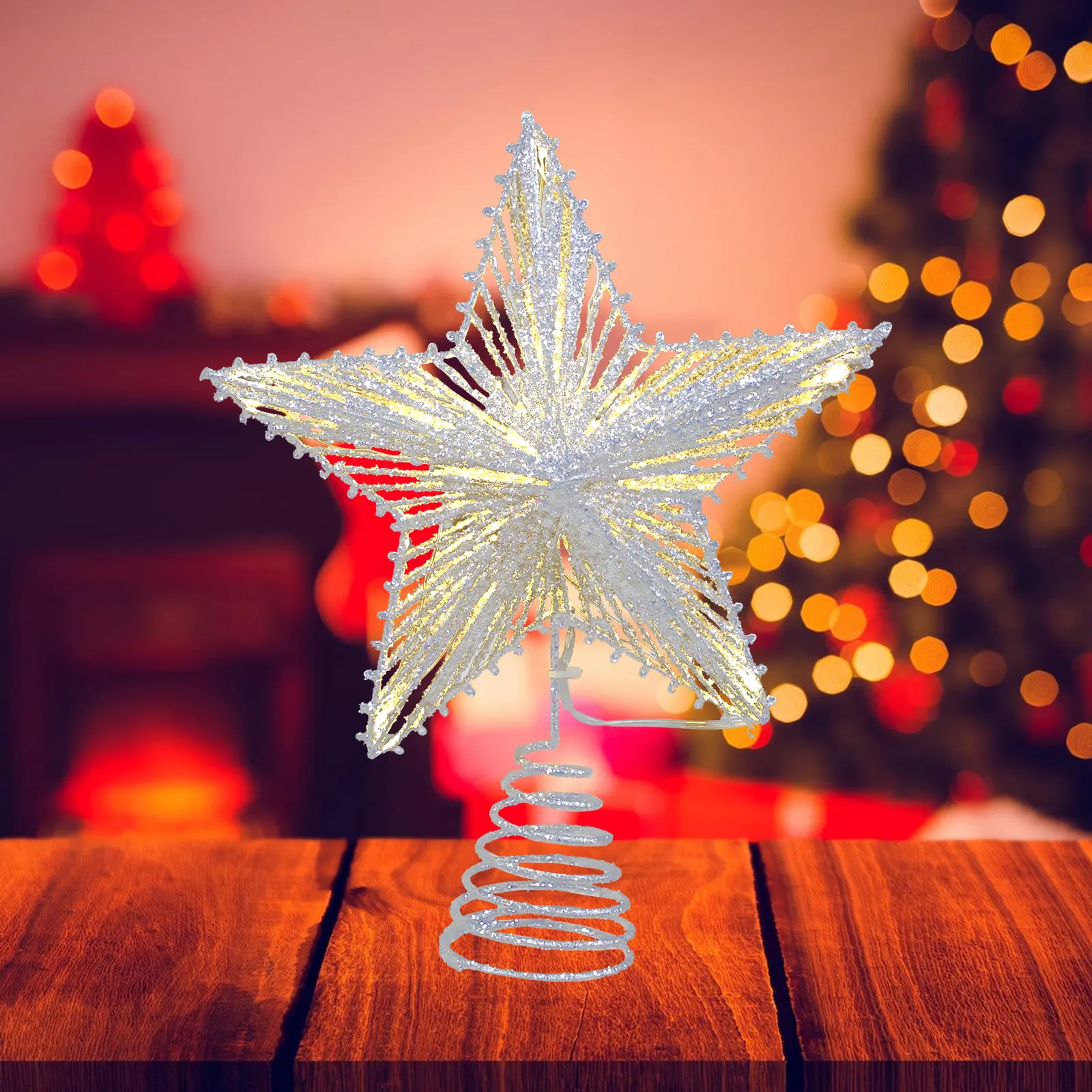 

1pc Christmas Tree Stars Plastic Lightweight Five-Pointed Star Treetop Decor Xmas Tree Ornament Festival Party