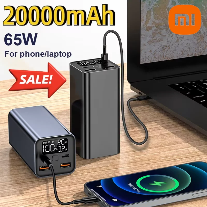 20000mAh Power Bank Type C PD 65W Two-way Fast Charging Powerbank External Battery Charger For Laptop Tablet iPhone Xiaomi