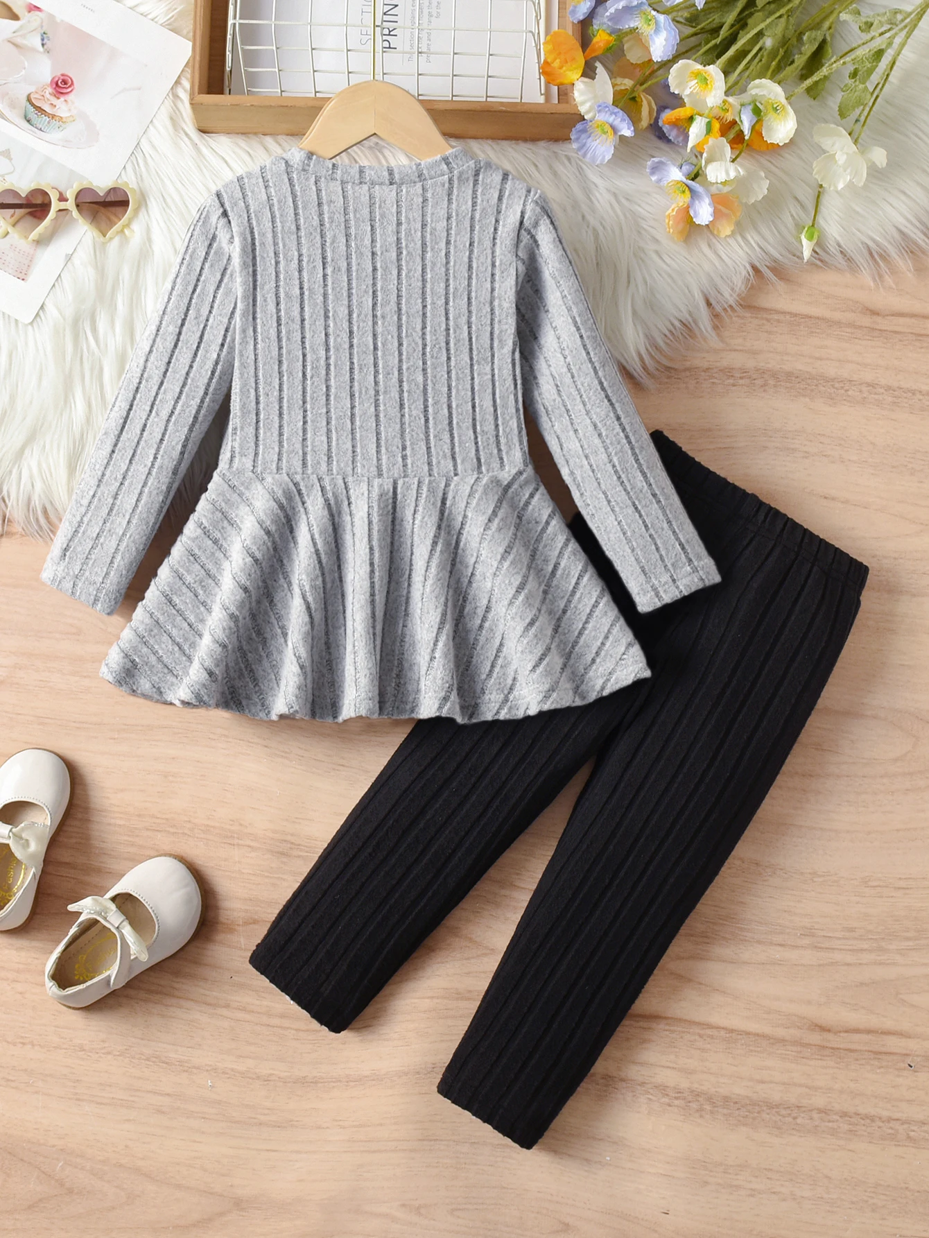 بدلة بناتي بأكمام طويلة، بلوزة بفيونكة دائرية للأطفال وسراويل طويلة مناسبة للأنشطة الخارجية للربيع والخريف #2