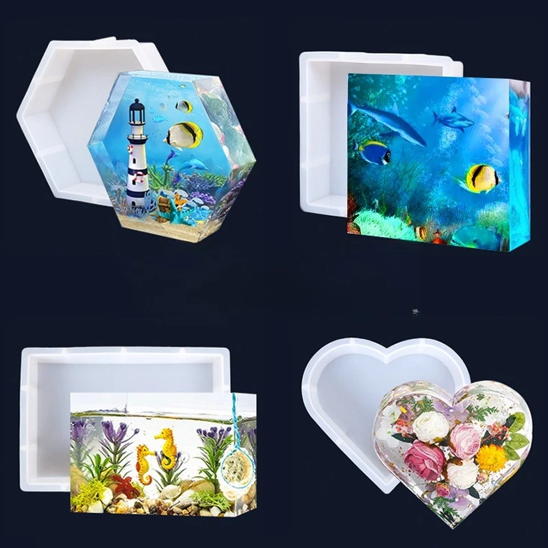 Mini Heart Bookend Molds Suitable for DIY Epoxy Resin Crafts, Square Resin Silicone Molds with Heart Shape for Home Decor