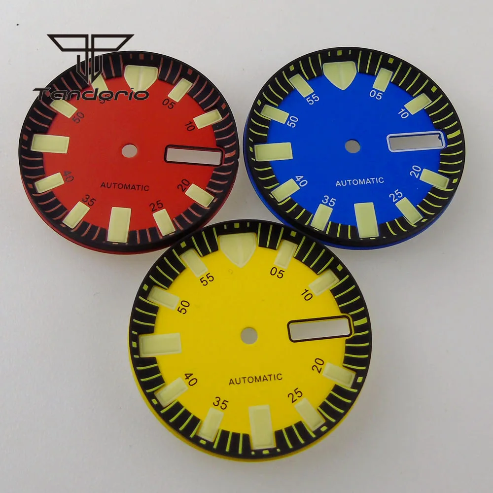 

29mm Red Blue Yellow Luminous Watch Dial Face Week Date Display Window Hands Set Accessories Fit NH36 Automatic Movement