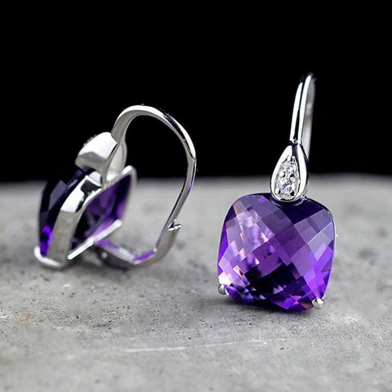 New in simple and elegant earings silver Inlaid square purple crystal earrings for women Fashionable temperament jewelry