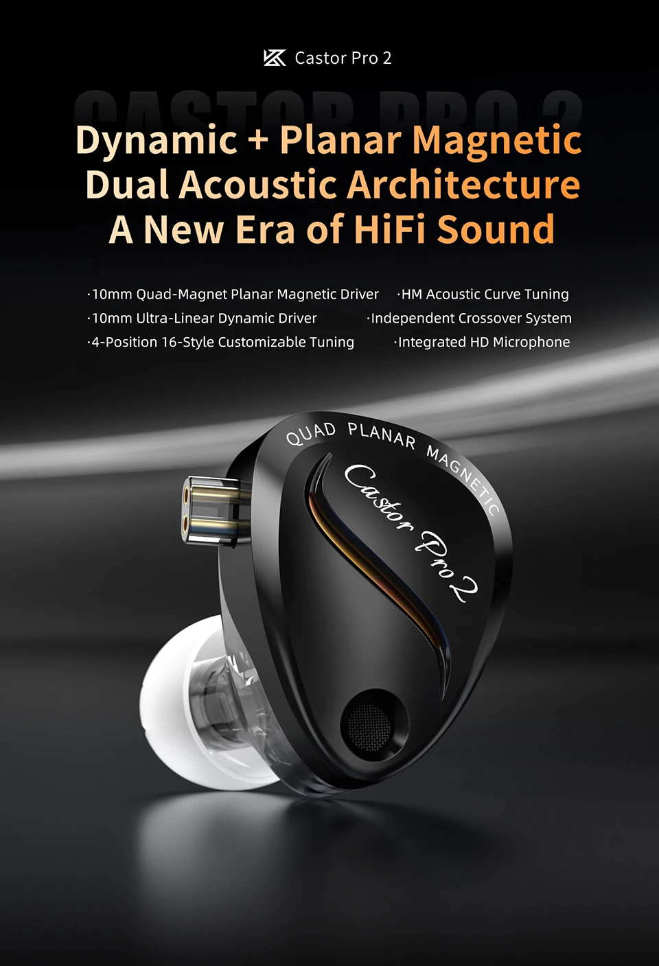 KZ Castor PRO 2 Dynamische + Planare Magnetische Ohrhörer Hochwertige Abstimmbare Kopfhörer Harman Target mit Verbessertem Bass – Detail 1