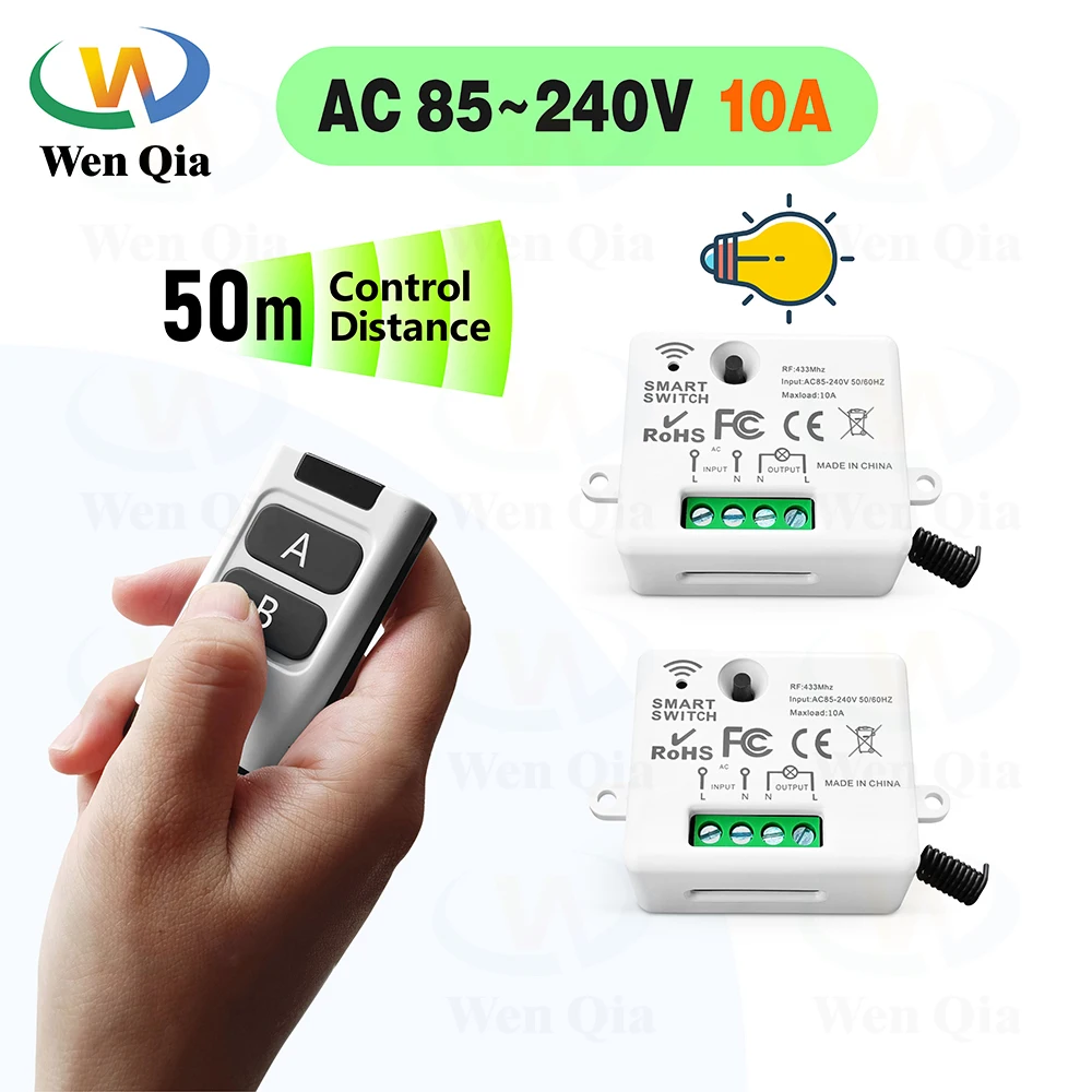 433MHz Smart Switch Wireless Remote Control Light Switch 220V 110V 10A ,50 Meters Control Range, for Home Led Lamp