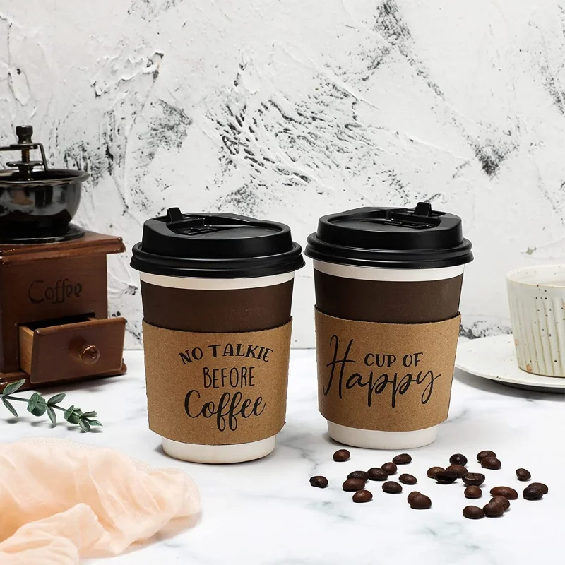 Funda de taza de café de papel para llevar personalizada, producto Biodegradable ecológico, venta al por mayor