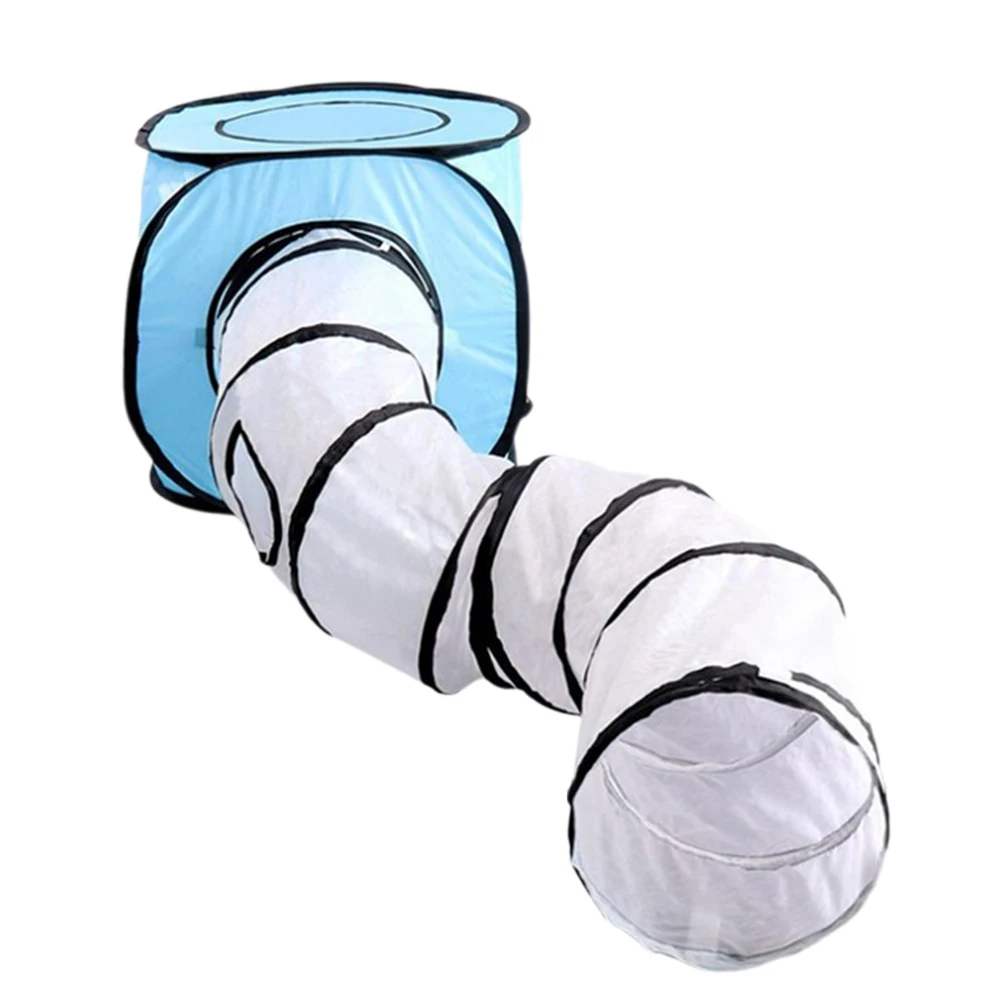 

Creative Cat Tent S-Type Foldable Tunnel For Pets Stripe Design Easy Install Play Tube Interactive Cat Blue Size
