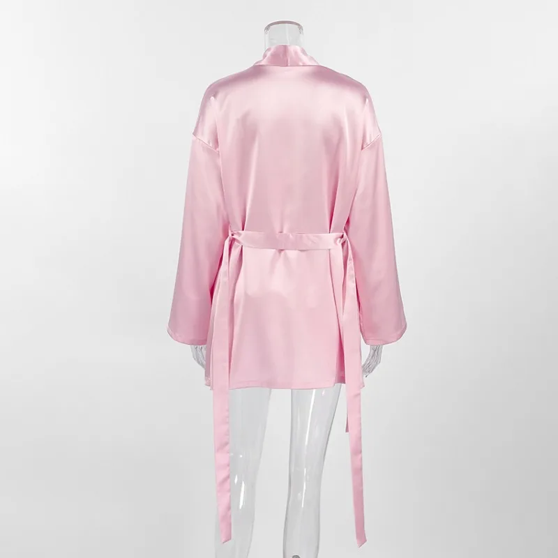 2026 Neues Satin 3-Teiliges Pyjama-Set für Damen Sexy Langarm-Bademantel + Cami-Top + Shorts Sommer-Loungewear Schlafanzug Hauskleidung – Detail 3