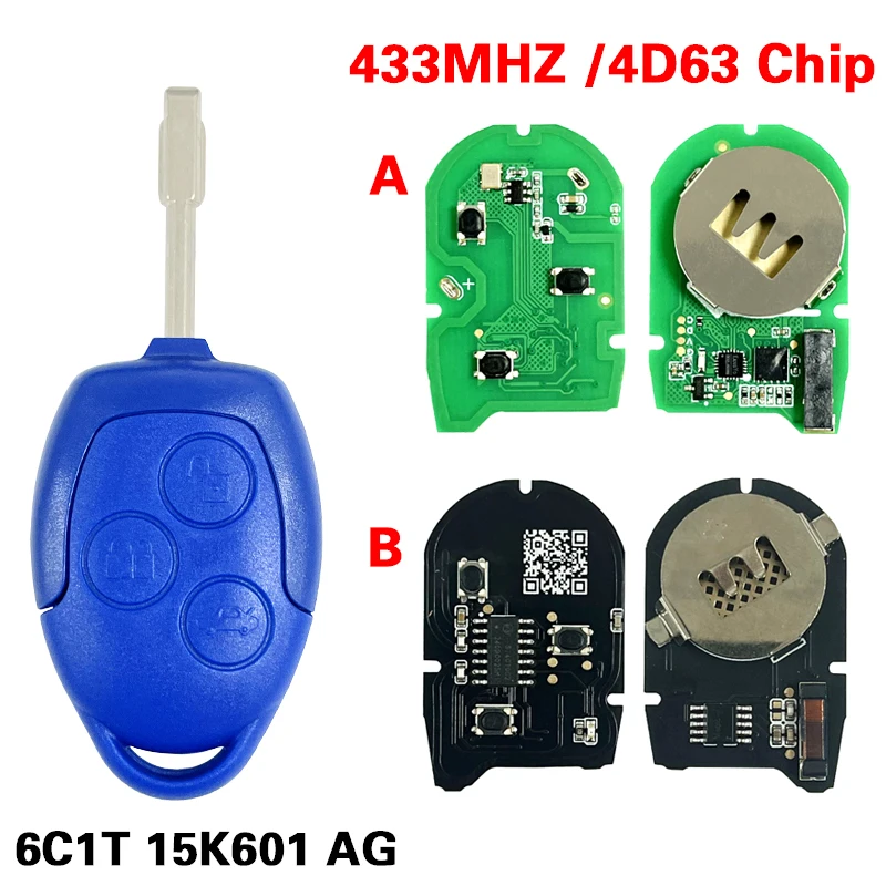 

CN018038 Aftermarket New Updated For Ford Transit 2006-2014 3 Button Remote Key 434MHZ 4D63 Chip FCC 6C1T 15K601 AG