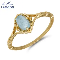 LAMOON Vintage Bijou Natrual Aquamarine Gemstone Ring For Women 925 Sterling Silver Gold Plated Fine Jewelry Wedding Engagement