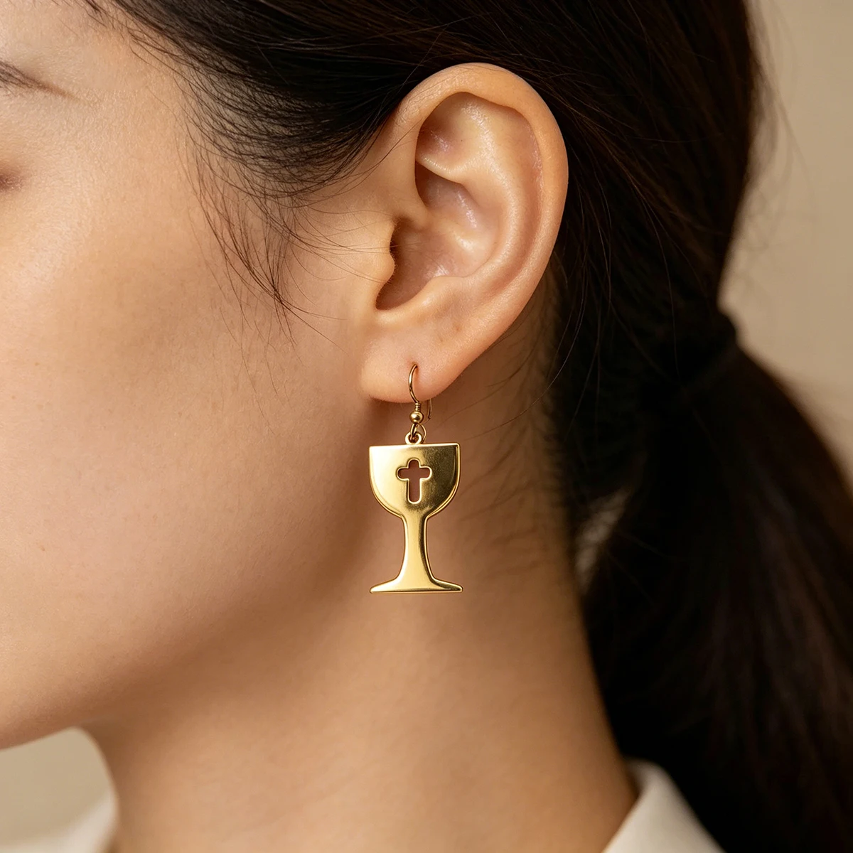 Todorova Stainless Steel Chalice Cross Dangle Earrings Hollow Holy Grail Pendant Women Daily Party Accessories