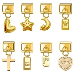 2025 Fashion Shining Love Star Moon Elastic Charm Italian Links Fit 9mm Modular Bracelet Making Women DIY Jewelry Bulk