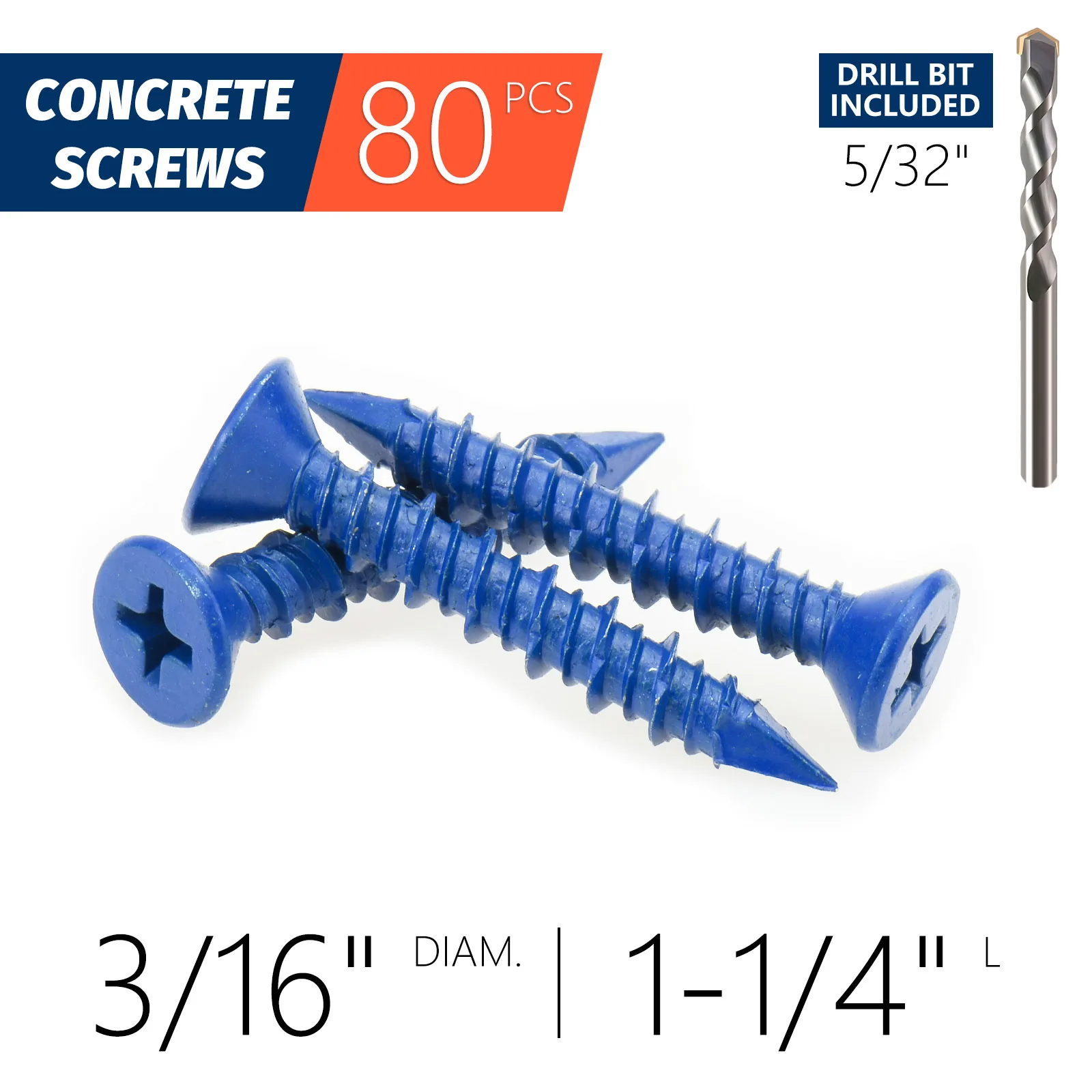 3/16" oder 1/4" Betonschraubanker, blaue Flachkopfschrauben für Mauerwerk, Ziegelblock, Zementstucks (verpackt mit Bohrer) – Detail 5