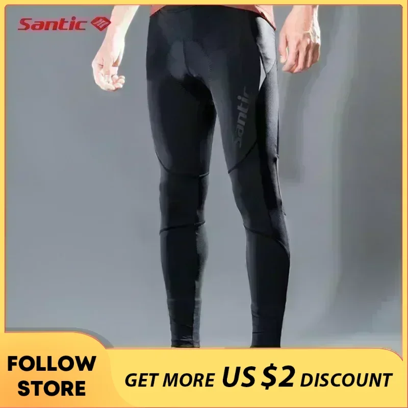 Santic Men Cycling Pants Summer Cushion Bicycle Long Pants MTB Road Bike Trousers Outdoor Sports Reflective Pants Asian Size