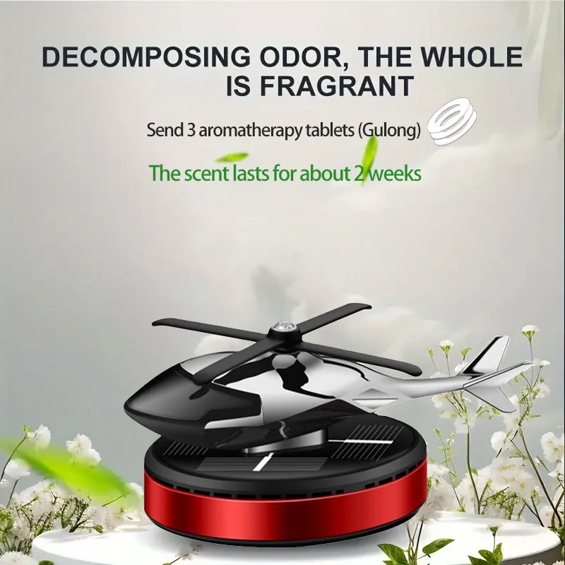 

Solar rotating car mounted aircraft fragrance wholesale creative helicopter car mounted fragrance car perfume accessories（ red）