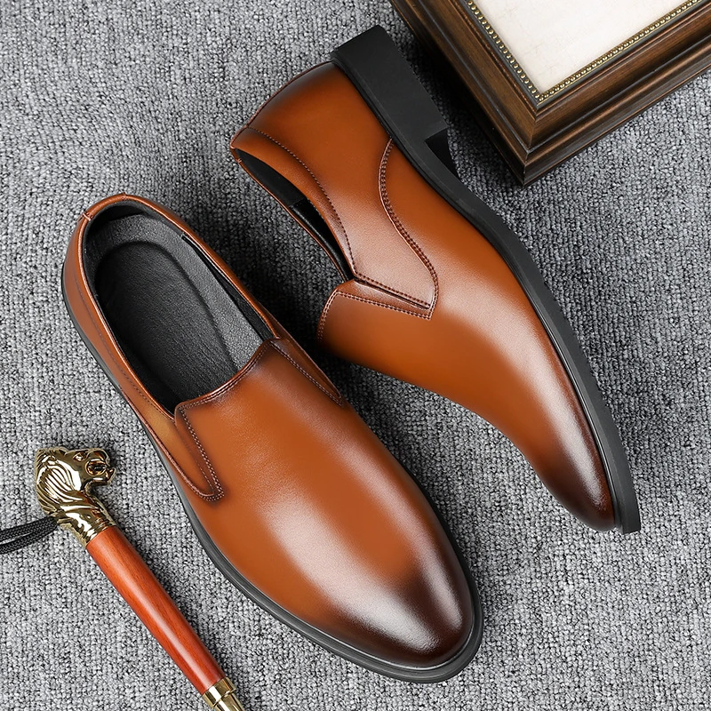 

Mens Black Leather Slip On Dress Shoes Formal Business Office Work Comfortable Non Slip Daily Wear Shoes Kick Casual Fashion
