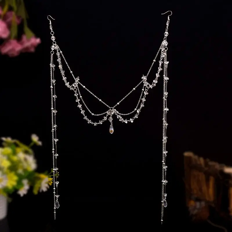 Super Fairy Hair Adornment Set Light Luxury Forehead Chain Princess Long Fringe Crystal All-in-one Headdress Tiara