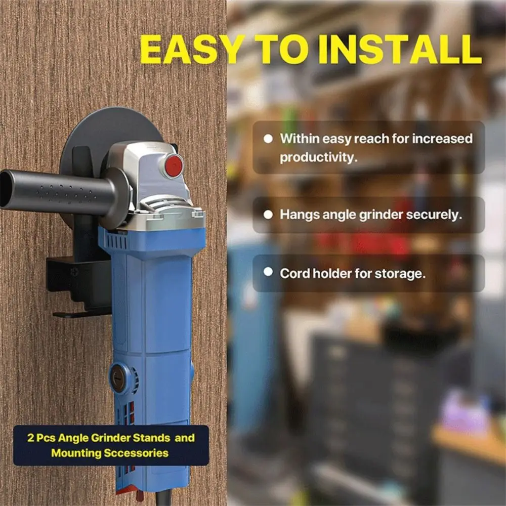 Heavy Duty Wall Mount Angle Grinder Holder Metal Black Cutting Machine Bracket Durable Wear-resistant Tool Storage Rack