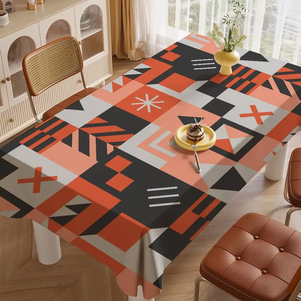 

Geometric Checkered Pattern Summer Rectangle Tablecloth - Breathable For Lawn Parties, BBQs & Outdoor Meals