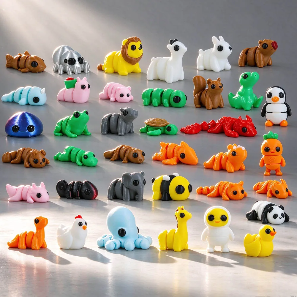 Wholesale 20Pcs 3D Printed Toys, Multi Joint Small Animals, Multi-color Movable Creative Ornaments Cute Figurine