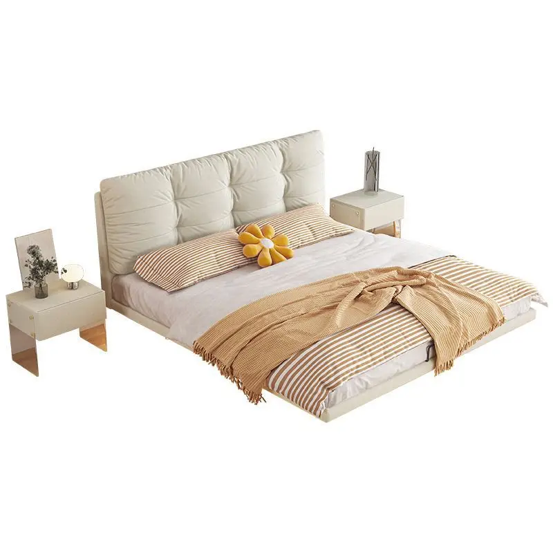 

Soft bag bed cream wind leather bedroom fairy bed with sensor light master bedroom marriage