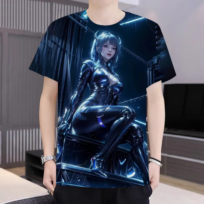 

Trendy and fashionable 3D digital printed mechanical women's graphic short sleeved personalized round neck casual T-shirt