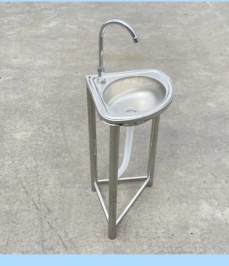 Thickened stainless steel triangular basin with bracket, fan-shaped washbasin, floor sink, kitchen balcony, no punching