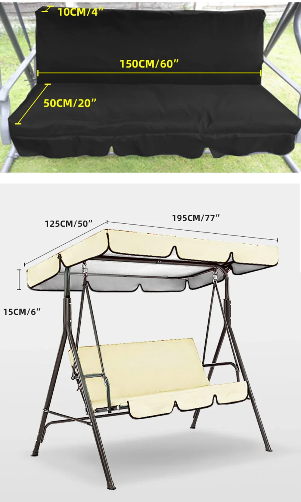 Imagem -05 - Impermeável Swing Almofada Cover Grupo Outdoor Substituição Canopy Pátio Garden Yard Seater Chair Covers Hammock Almofada