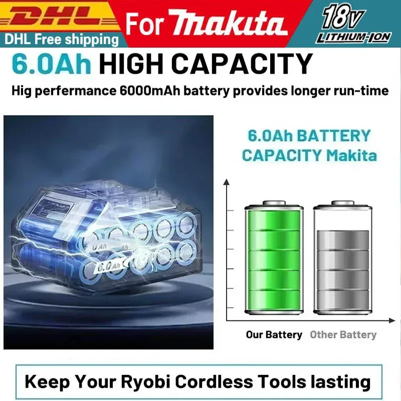الأصلي 🔋 لبطارية ماكيتا مع شاحن LED يمكن أن تحل محل BL1830B BL1850B BL1860B LXT400 ⚡ لأدوات ماكيتا DTW700 🔧 DTW285 DDF487 #5