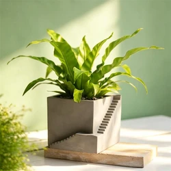 Square Stairs Shape Succulent Plants Pot Cement Clay Flowerpot Silicone Mold Concrete Candle Cup Gypsum Home Decor Molds
