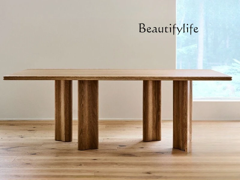 

Solid wood dining table White oak log long table Nordic rectangular medieval simple home designer table