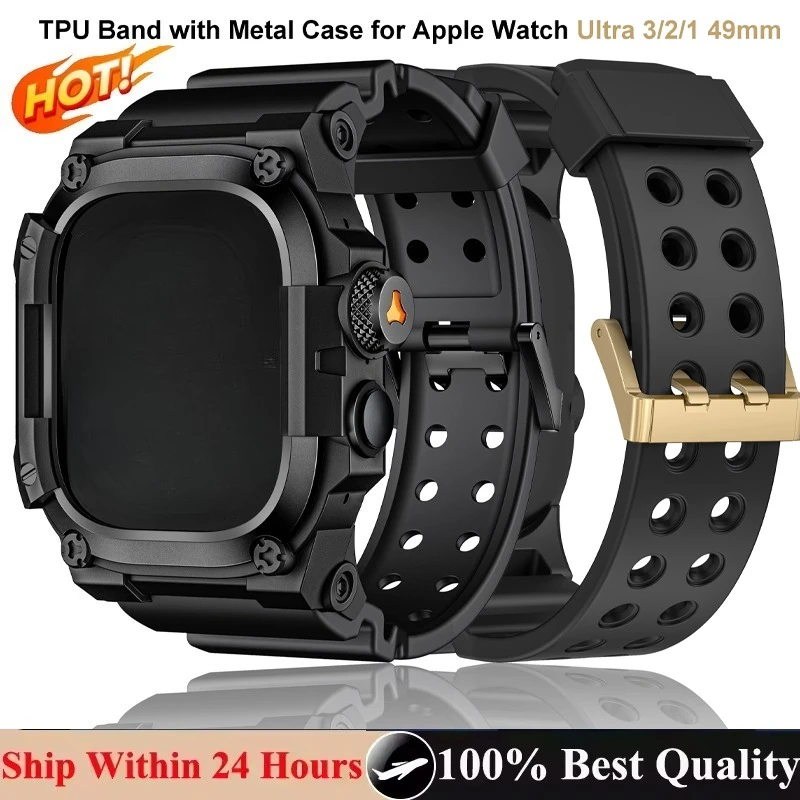 

Rugged Integration Band with Case for Apple Watch Ultra 3/2/1 49mm Sport Silicone Strap with Metal Bumper Cover for iWatch Ultra