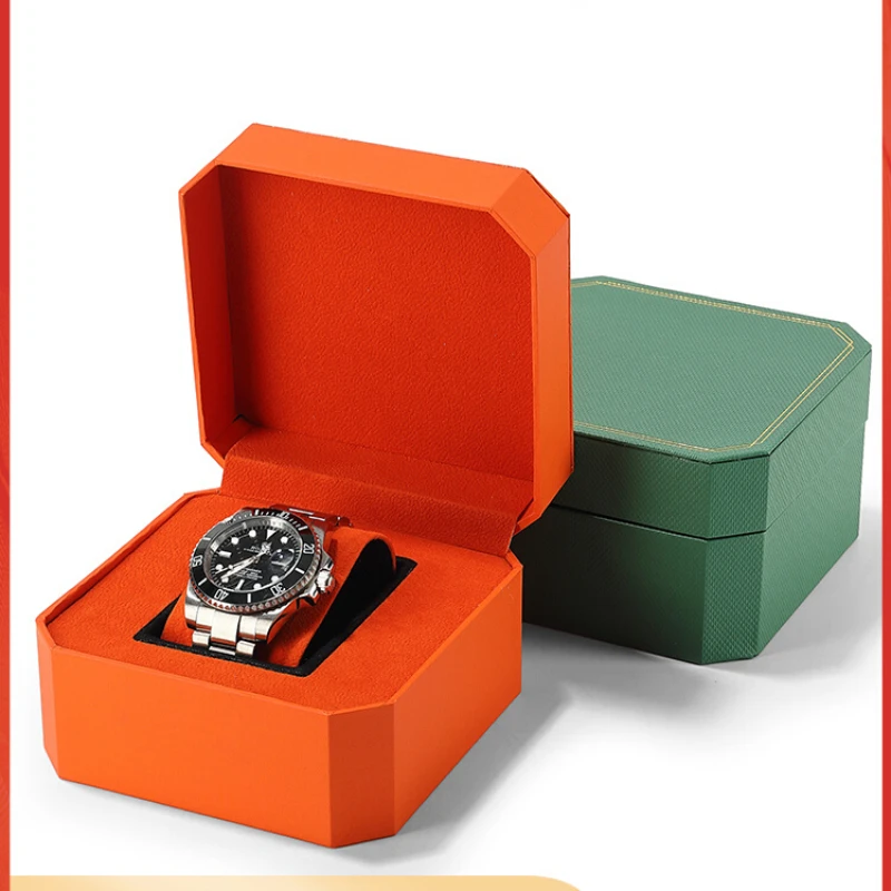 Leather watch storage box, octagonal flip box, single watch display box, mechanical watch packaging gift box