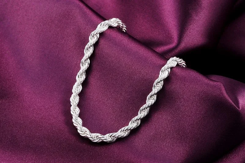 Mode Charme 925 Sterling Zilveren Armband Voor Man Vrouw 4Mm Twisted Touw Ketting Fijne Sieraden Huwelijksfeest Kerstcadeau Prima