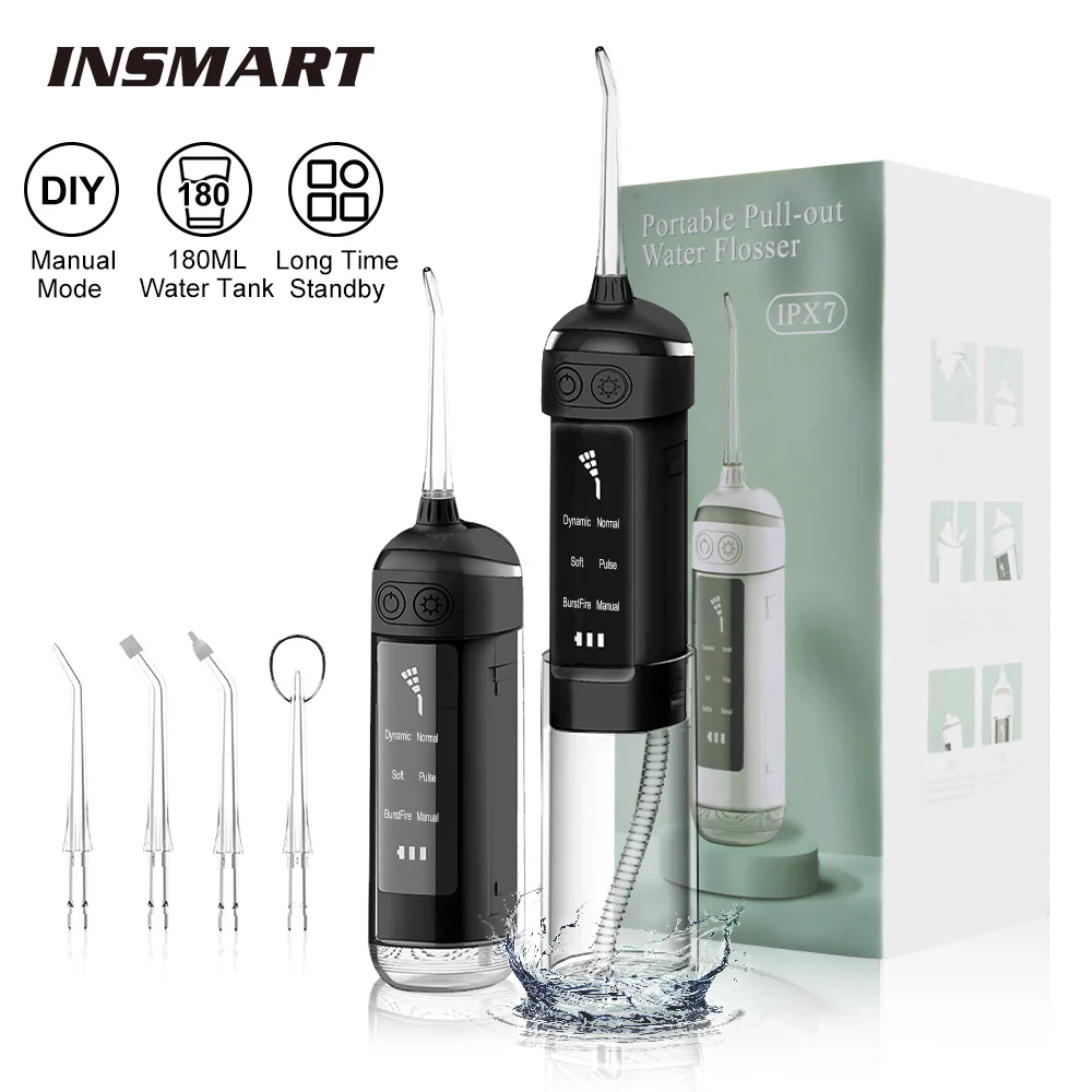 

INSMART Oral Irrigator Dental Water Flosser Teeth Whitening Waterproof Portable Dental Water Jet Floss 300ML Teeth Cleaner